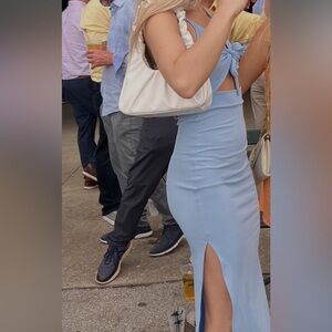 Elegant Light Blue Dress with Side Slit